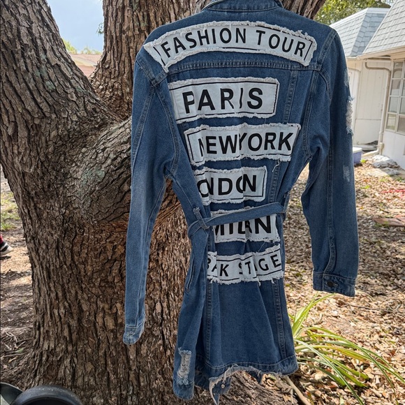 American Bazi Los Angeles Distressed couture Denim Tie-Waist Jacket - Size Med - Picture 5 of 11